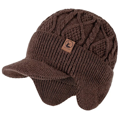 Winter Earflap Knit Hat – Fur Lined Warm Beanie with Brim