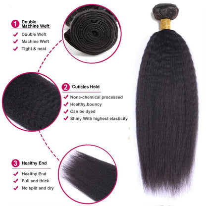 Kinky Straight Peruvian Raw Virgin Human Hair Bundles Weave Sew Bundle Remy Extension 3 4 Coarse