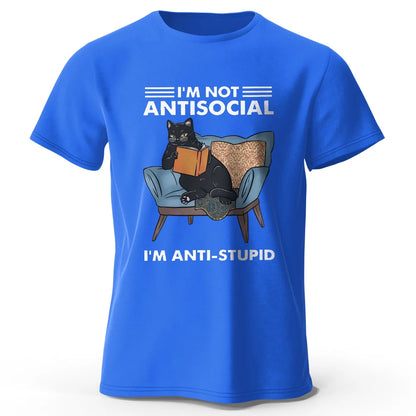 I Am Not Anti Social Funny Cat Graphic T Shirt Oversized Cotton Tee