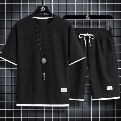 Men's Waffle Texture T-Shirt & Shorts Set