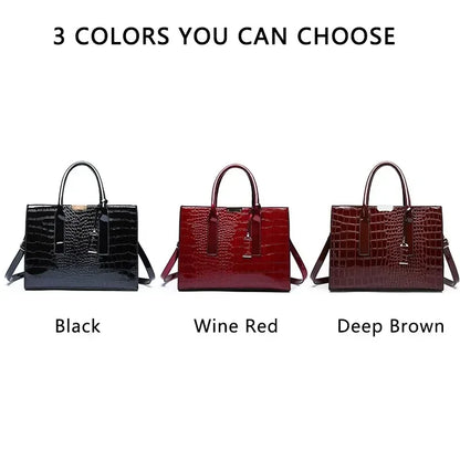 Crocodile Pattern Leather Tote Bag for Women – Large Capacity