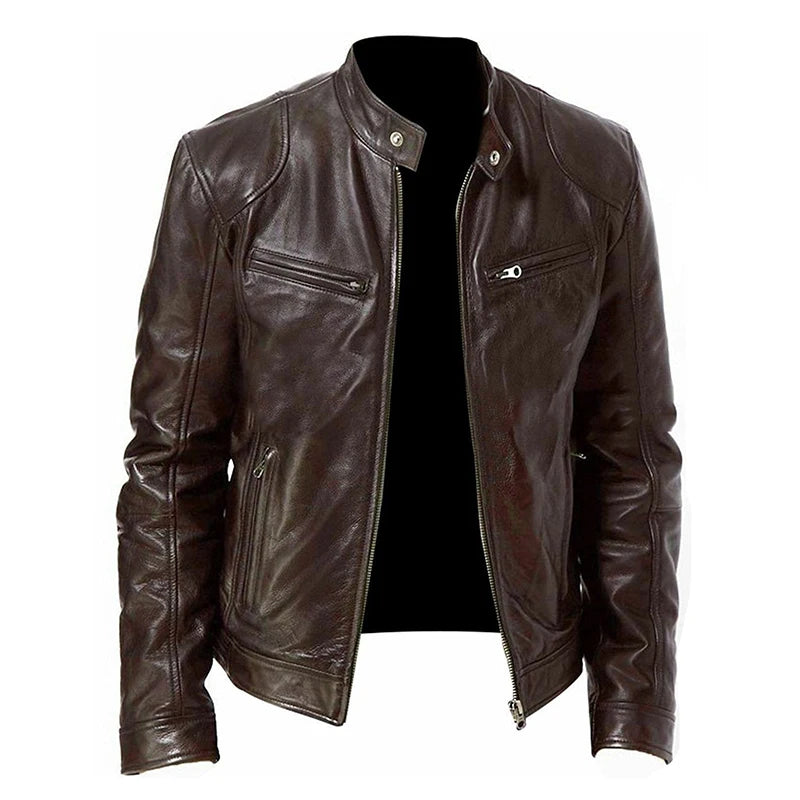 Men's PU Leather Motorcycle Jacket – Slim Fit Biker Coat