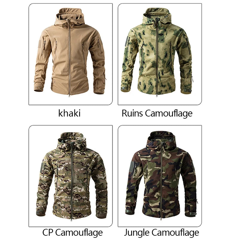 Men's Tactical Soft Shell Jacket – Waterproof Fleece Hooded Coat