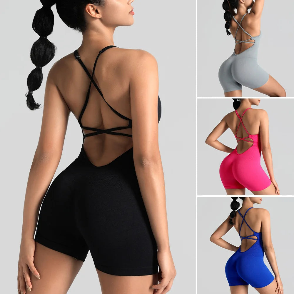 Women's Seamless Strappy Back Workout Jumpsuit