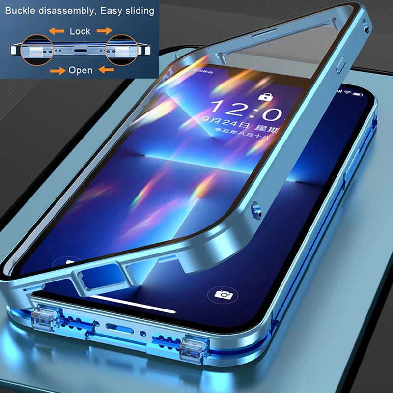 360 Metal Magnetic Double Sided Glass Cover Lens Protection Iphone16 14 15 Pro Max Iphone13 12 11