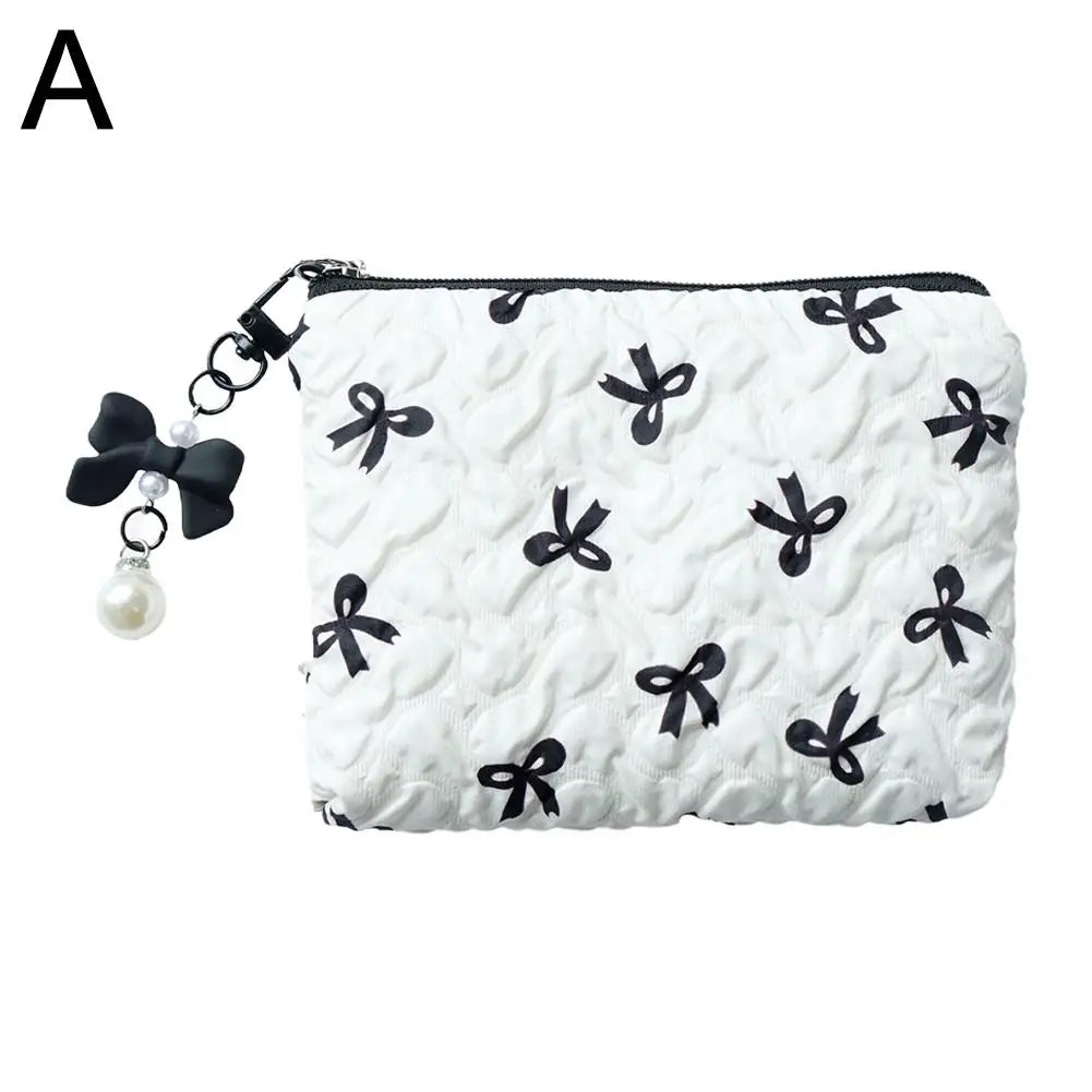 Makeup Bag with Bow Print – Cute Quilted Cosmetic Pouch