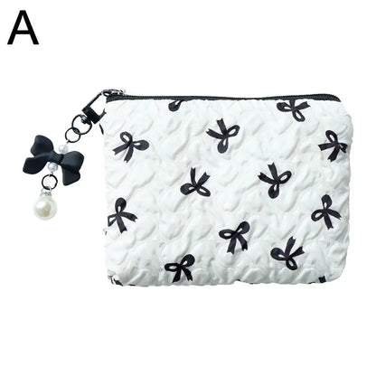 Makeup Bag with Bow Print – Cute Quilted Cosmetic Pouch