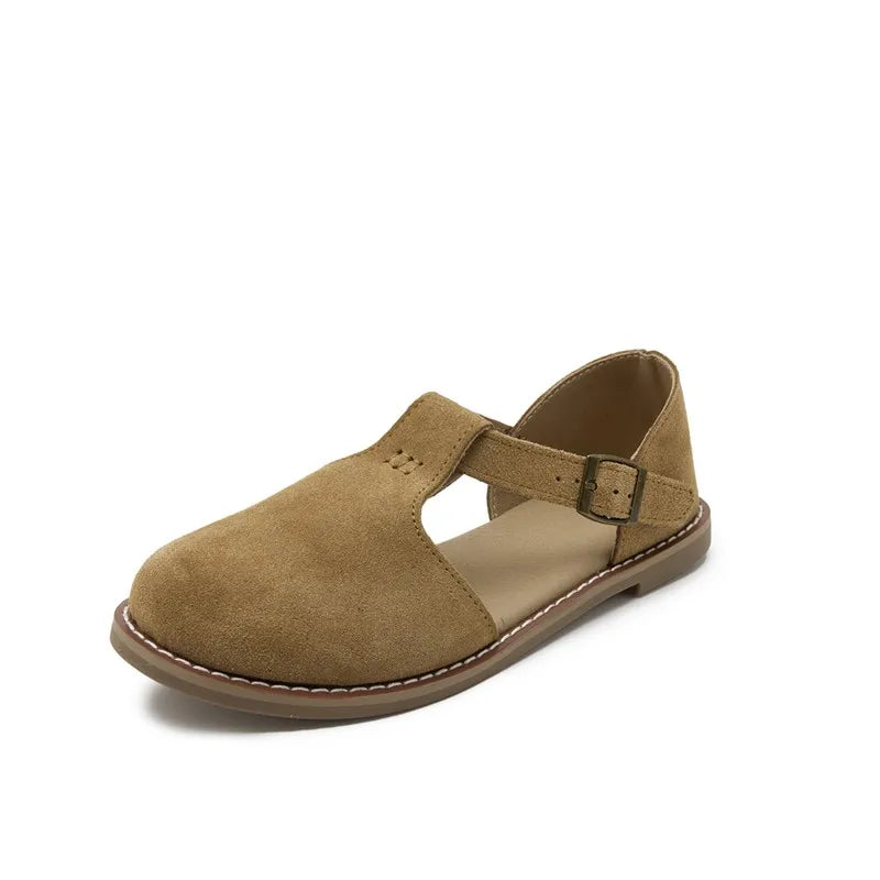 Women's Genuine Leather Flat Roman Sandals – Retro Closed Toe