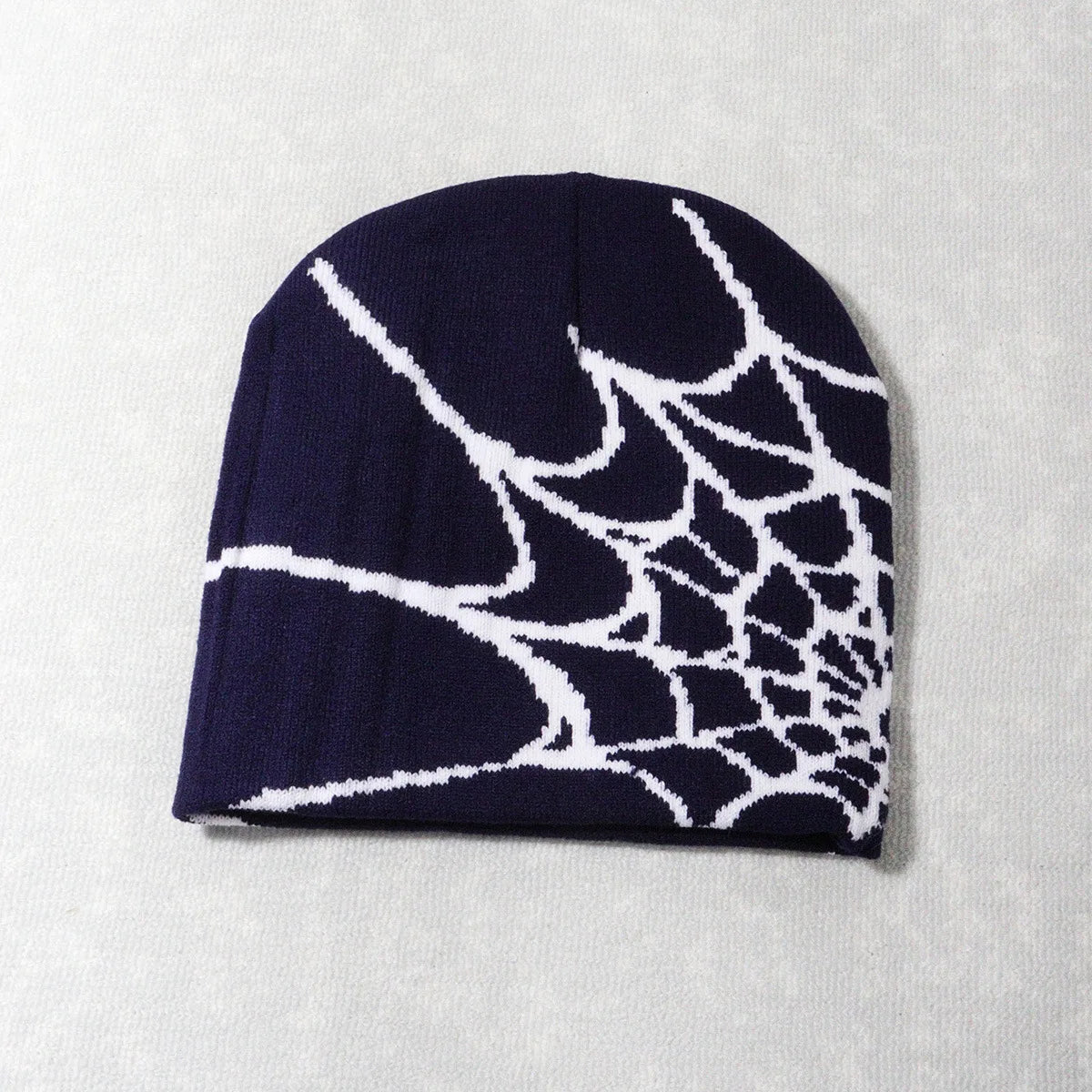 Spider Web Knit Beanie – Y2K Goth Warm Skull Cap for Men & Women