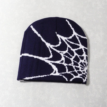Spider Web Knit Beanie – Y2K Goth Warm Skull Cap for Men & Women