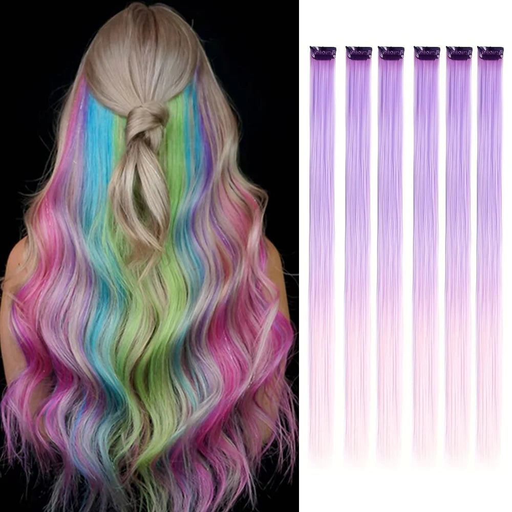 Clip Hair Extensions 6pcs Pack Colored Party Highlights 22 Inches Multi-Colors Straight Hair