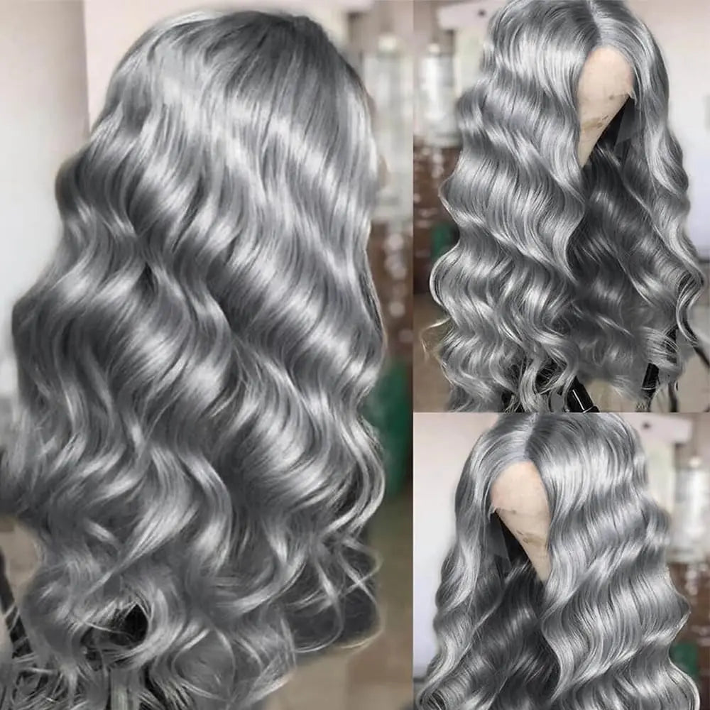 Silver Grey HD Lace Front Wig – Brazilian Remy Human Hair Body Wave