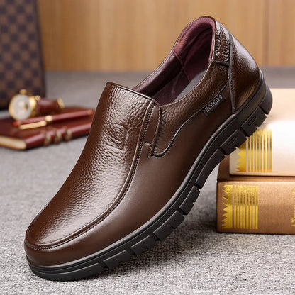 Men's Leather Slip-On Loafers – Soft Sole Casual Walking Shoes