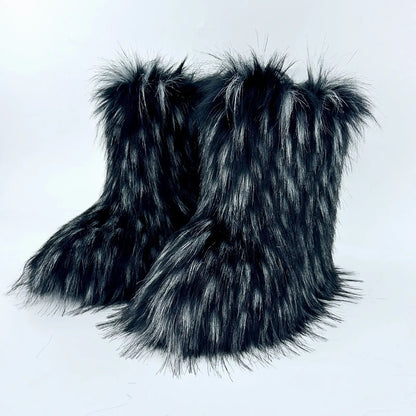 Faux Fur Snow Boots for Women – Fluffy Plush Winter Footwear