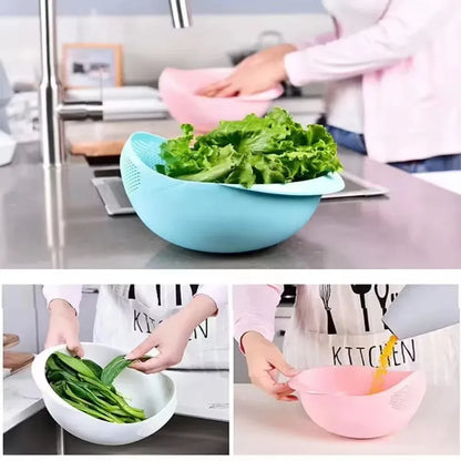 1pc- Silicone Colander Rice Bowl Drain Basket Fruit Washing Handle Home Kitchen Organizer