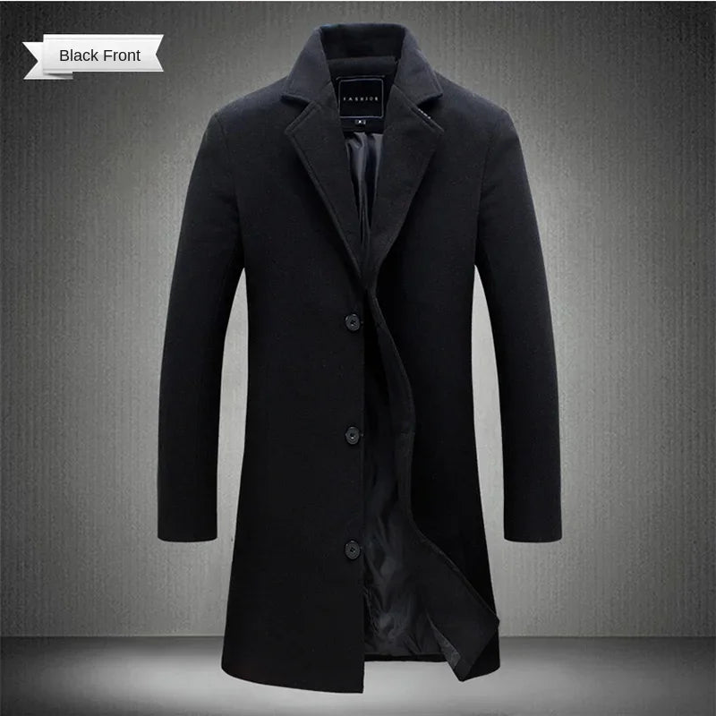 Men's Slim Wool-Blend Long Overcoat – Business Casual Windbreaker