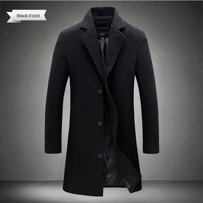 Men's Slim Wool-Blend Long Overcoat – Business Casual Windbreaker