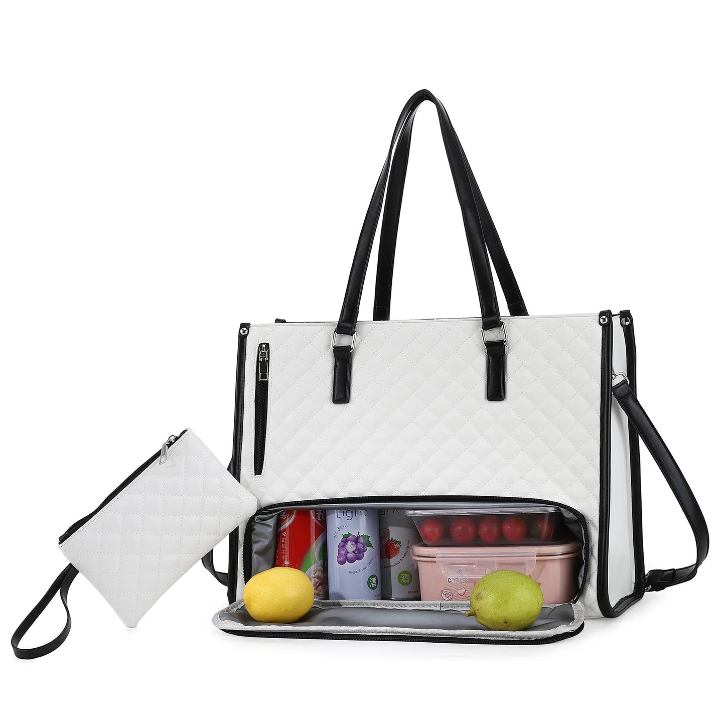Insulated Lunch Tote Bag for Women – Quilted PU Leather