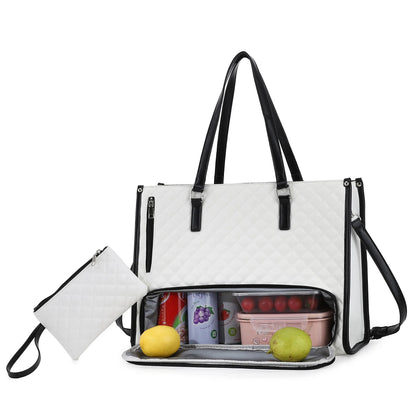 Insulated Lunch Tote Bag for Women – Quilted PU Leather