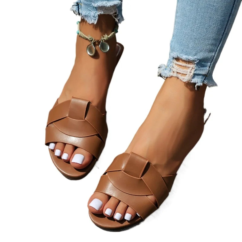 Women's Woven Flat Slide Sandals – Casual Summer Slippers