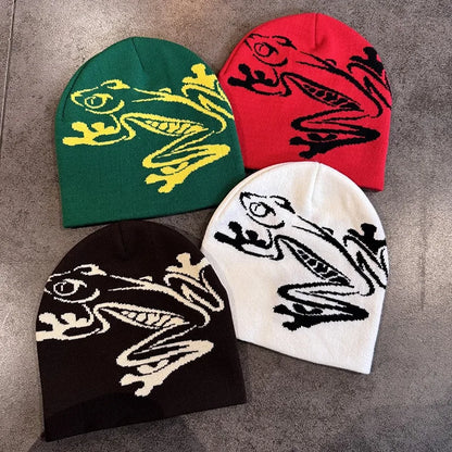 Tree Frog Print Beanie – Unisex Stretchy Knit Skull Cap