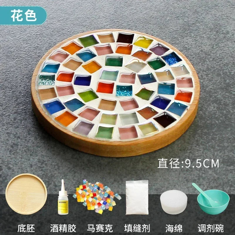 DIY Mosaic Coaster Kit – Bamboo Cup Mat with Colorful Tiles