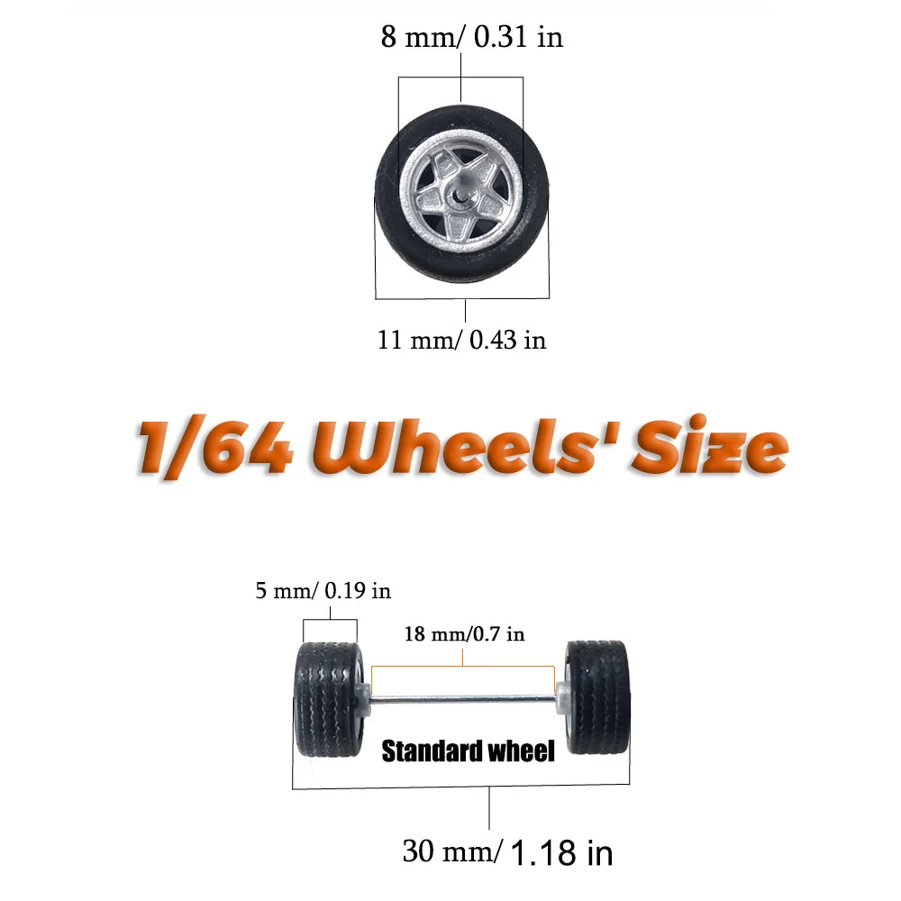 1:64 Scale Rubber Wheels Upgrade Set – 5 Cars (10 Wheels)