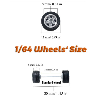 1:64 Scale Rubber Wheels Upgrade Set – 5 Cars (10 Wheels)