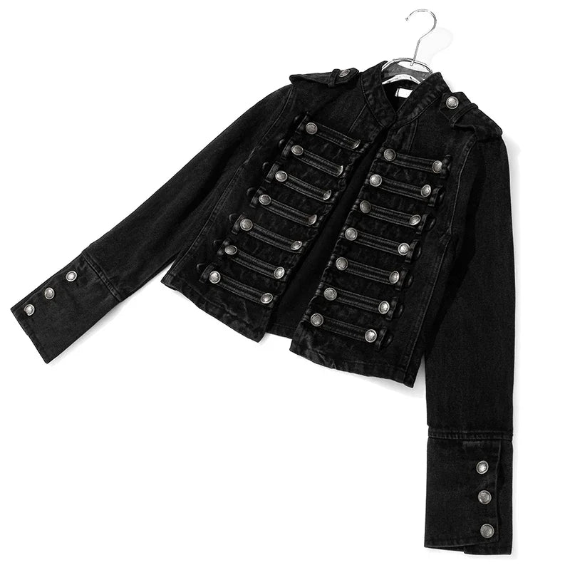 Military Double-Breasted Denim Jacket Women