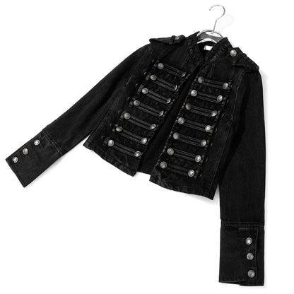 Military Double-Breasted Denim Jacket Women