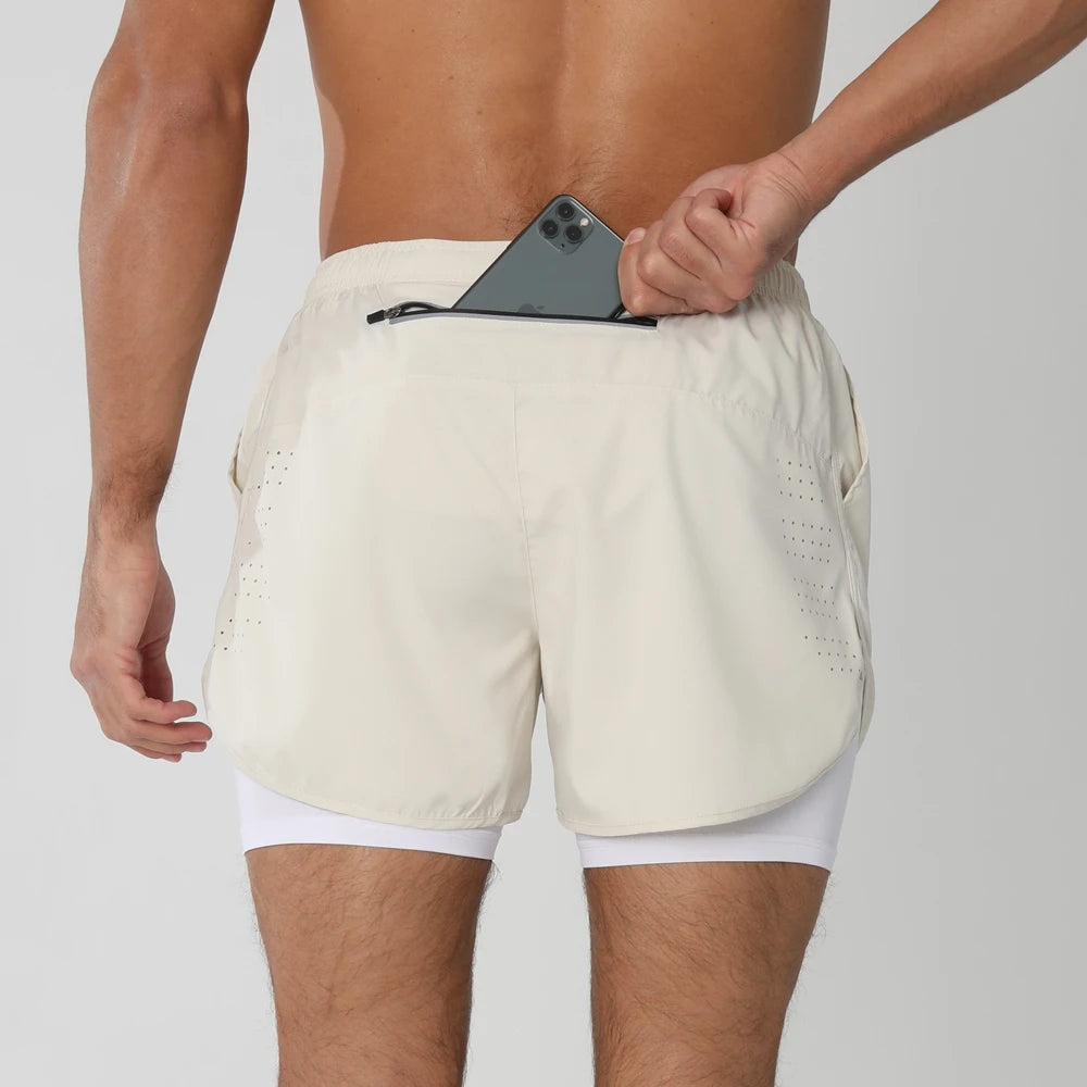Men's 2-in-1 Running Shorts – Quick Dry Gym Workout Training Shorts with Zip Pocket