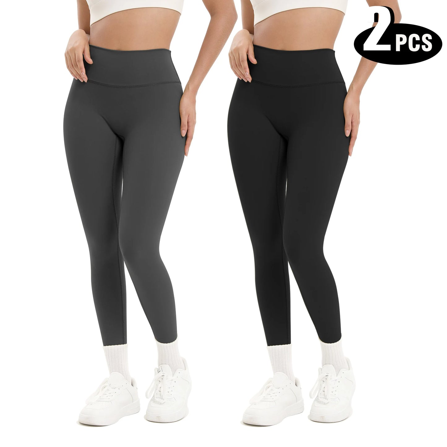 2-Pack Women's High Waist Yoga Leggings with Side Lace-Up Cutout