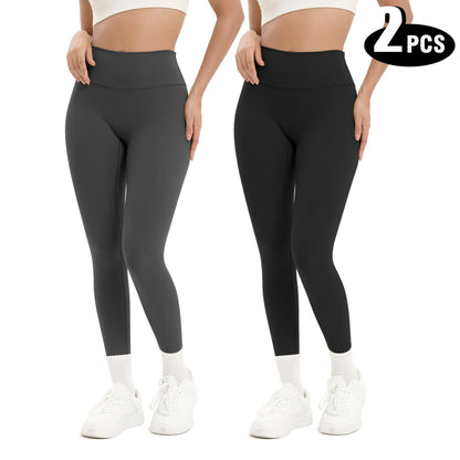 2-Pack Women's High Waist Yoga Leggings with Side Lace-Up Cutout