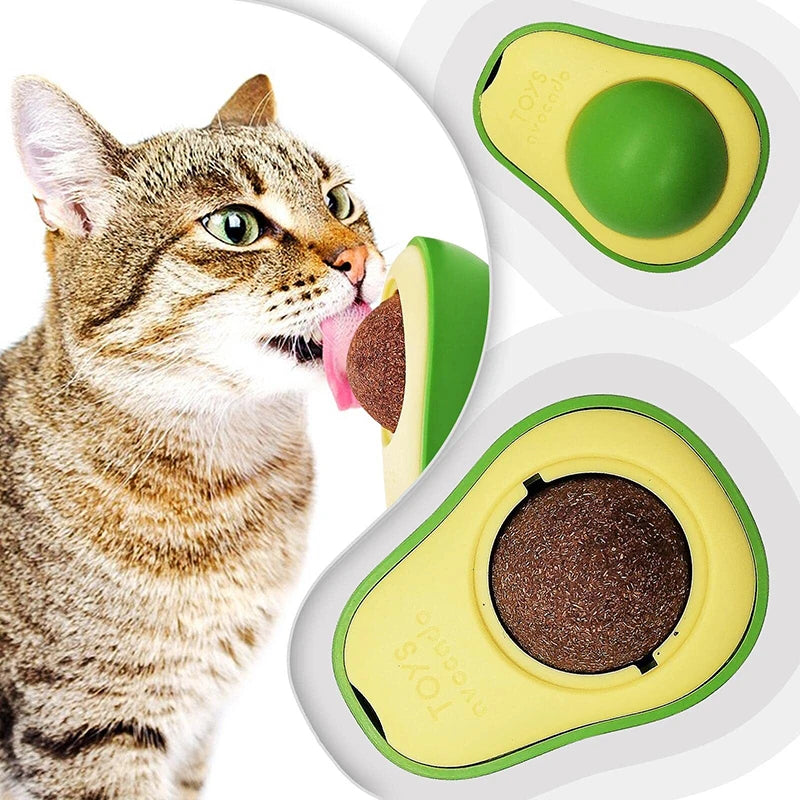Catnip Avocado Ball Cat Toy – Rotatable Wall Sticker with Teeth Cleaning