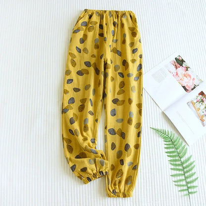 Women's Cotton Crepe Pajama Pants – Loose Floral Print Lounge Bottoms