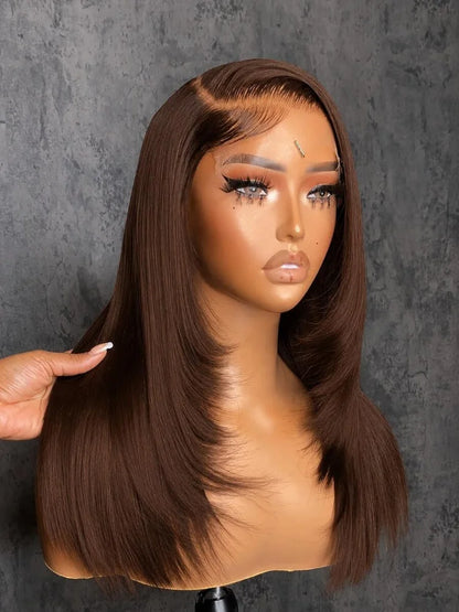 13x4 HD Lace Front Wig Chocolate Brown Bone Straight Human Hair