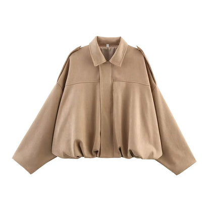 Women's Vintage Bomber Jacket with Turn-Down Collar