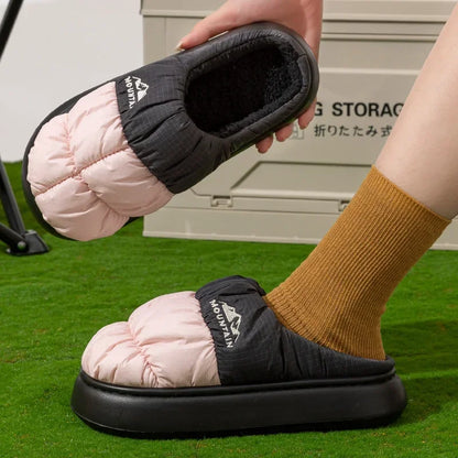 Long Plush Thick Warm Winter Slippers Women Waterproof Down Outdoor Unisex Mix Color Non Slip Cotton