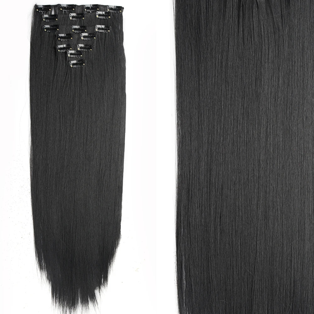Clip-In Hair Extensions 7pcs 16 Clips Wavy Synthetic 24 Inch