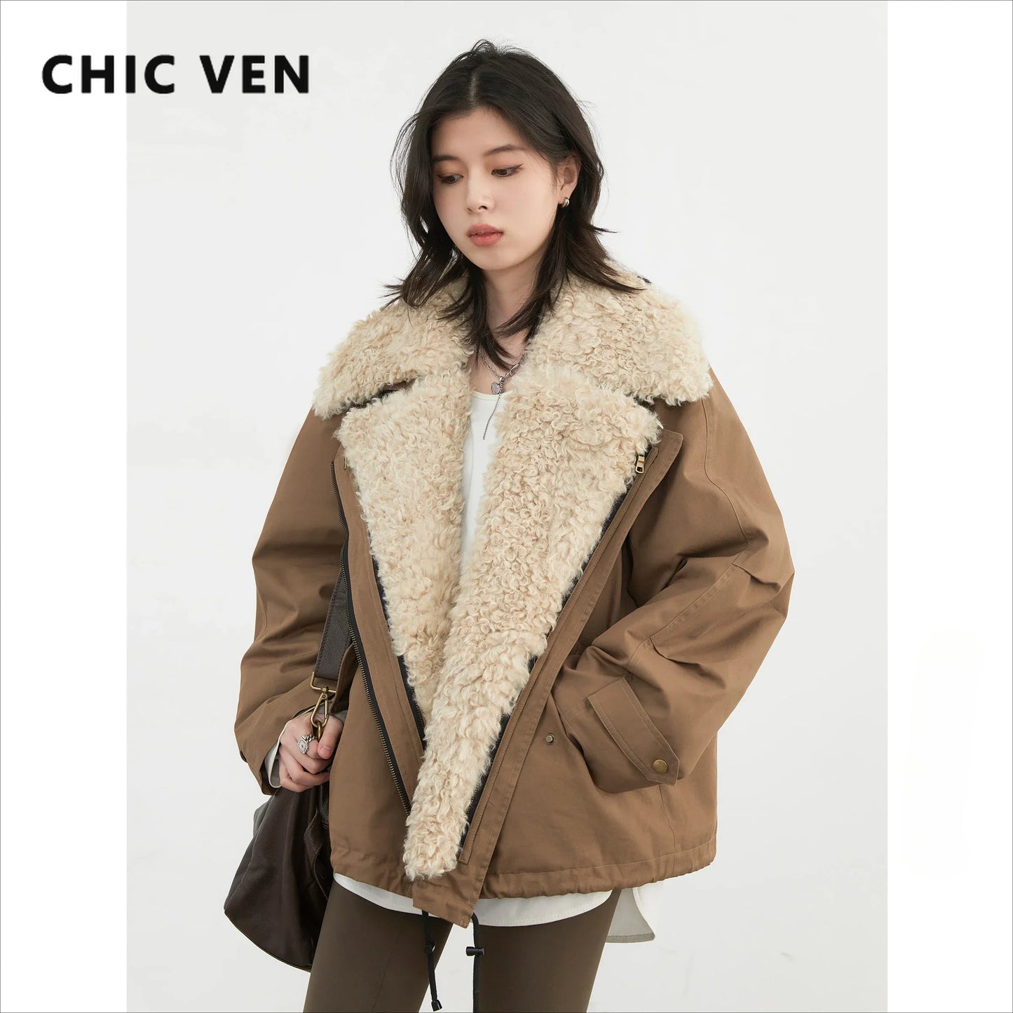 Women's Retro Sherpa-Lined Cotton Motorcycle Jacket – Loose Warm Streetwear Coat