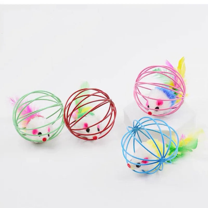 Cat Toy Mouse in Cage Ball – Colorful Interactive Chase Toy