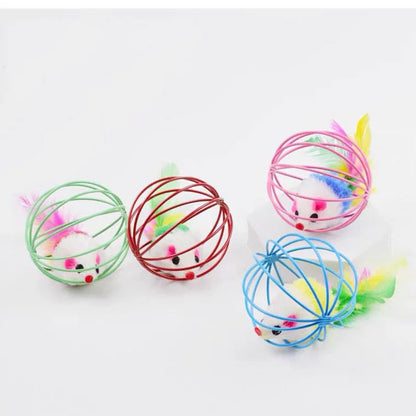 Cat Toy Mouse in Cage Ball – Colorful Interactive Chase Toy