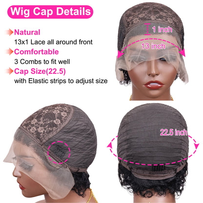 13x1 Lace Front Pixie Cut Wig – Short Curly Human Hair Bob