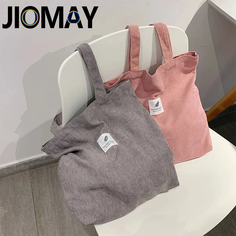 Corduroy Tote Bag for Women – Soft Reusable Shoulder Shopper Bag