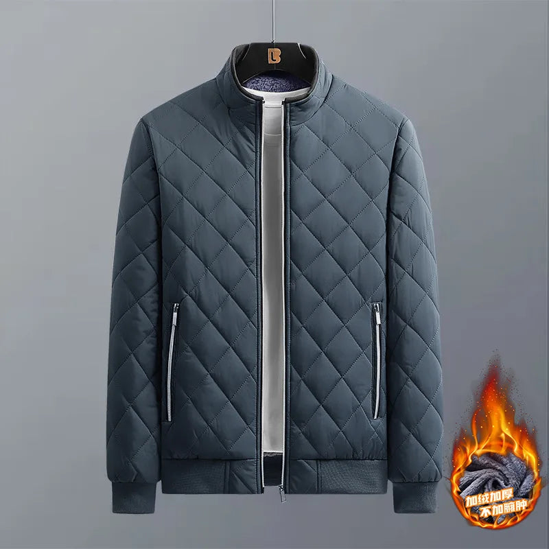 Men's Fleece-Lined Bomber Jacket – Diamond Quilted Slim Fit