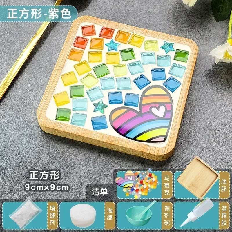 DIY Mosaic Coaster Kit – Handmade Bamboo Cup Mat with Glass Tiles