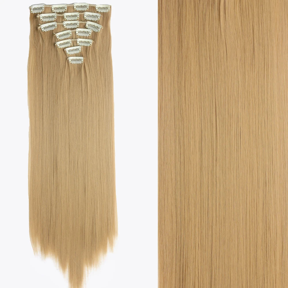 Clip-In Hair Extensions 7pcs 16 Clips Wavy Synthetic 24 Inch