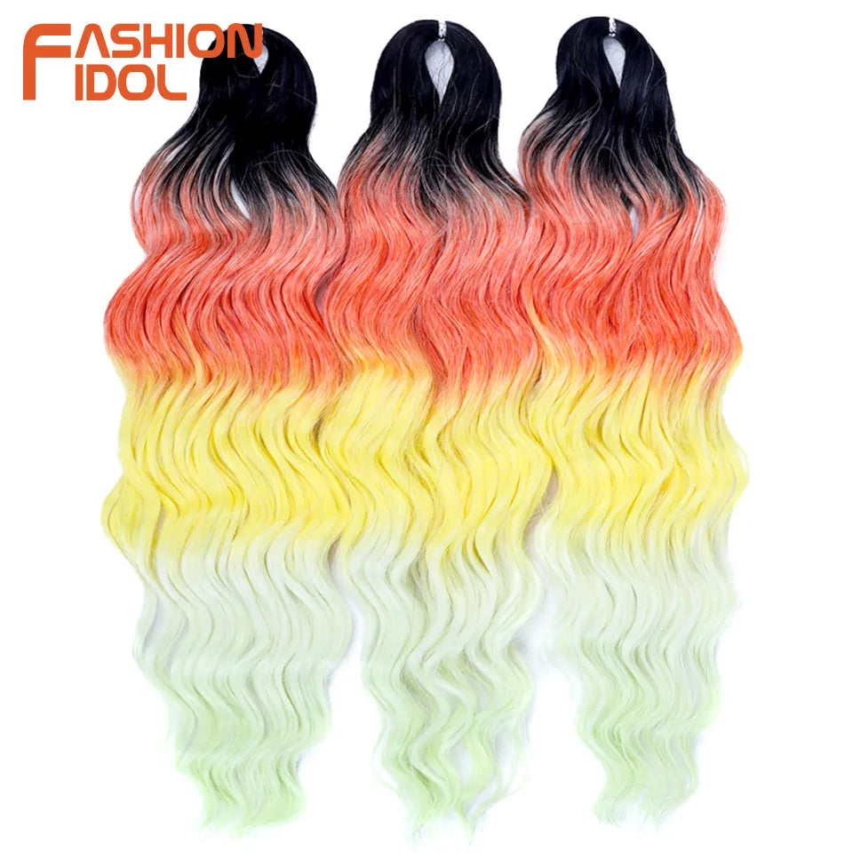 Anna 24 Inch Synthetic Hair Water Wave Braiding Extensions Ombre Blonde Deep Afro Curl Twist Crochet