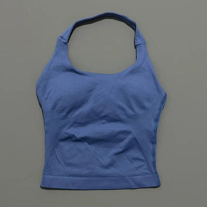 Seamless Halter Longline Sports Tank Top for Women – Gym Yoga Workout