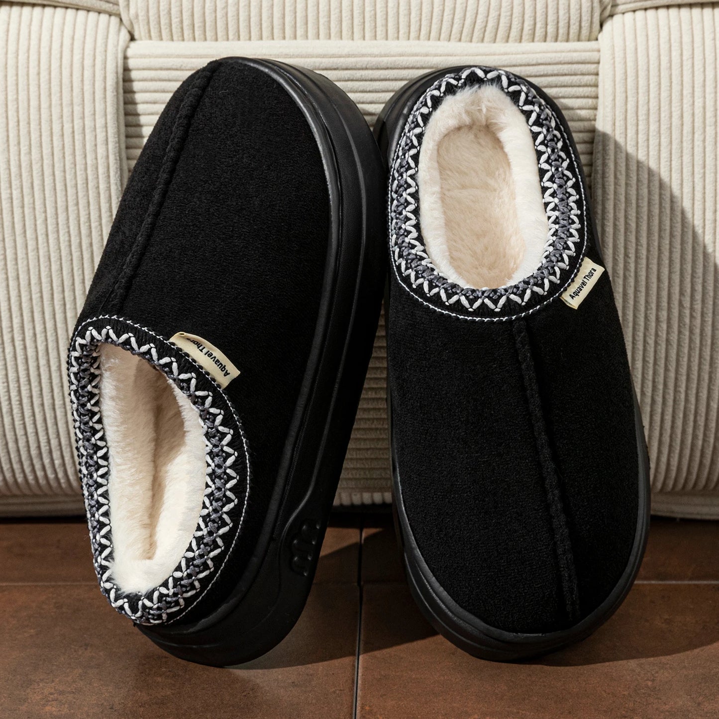 Fuzzy Fur Slipper Boots Women Men Winter Warm Anti-Slip